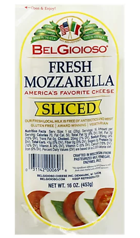 Belgioioso Cheese Mozzarella, Sliced 453g/8pack