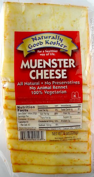 Naturally Good Kosher Cheese Muenster, Sliced 227g/12pack