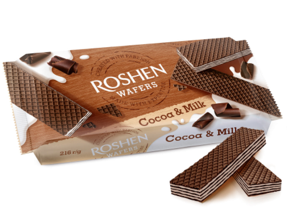 Roshen Waffles, W/Cocoa & Milk Flavor 216g/24pack